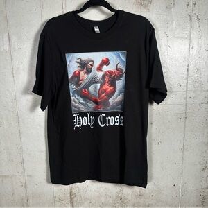 Funny black Holy Cross boxing mma fighting parody tee shirt size‎ L NWOT